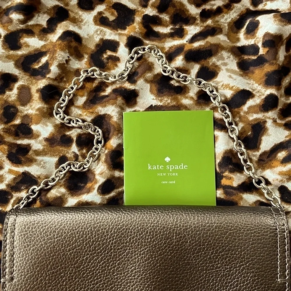 Brand New KATE SPADE Leather Eva Wallet Clutch Chain Shoulder Bag Ash Metallic